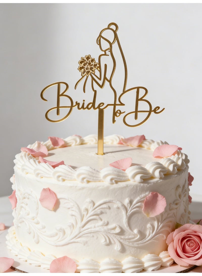 زينة كيك العروس المتألقة من الأكريليك الذهبي لزينة حفلات الخطوبة والزفاف وحفلات توديع العزوبية - Image 1